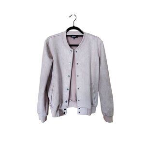 Lulus Womens Faux Suede Bomber Jacket Snap Button Closure Medium